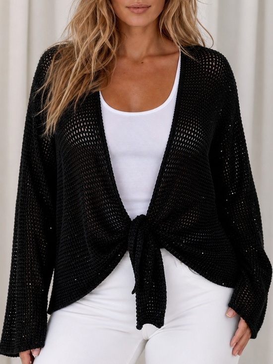 Jones New York Sweaters - Jones New York Signature Front Collarless Long Sleeve Cardigan Sequin (649)
